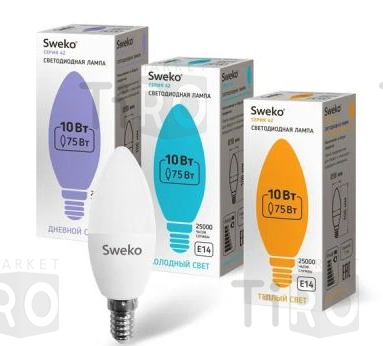 Лампа светодиодная Sweko 42 LED-C35-10W-230-4000K-Е14-Т, "свеча матовая"