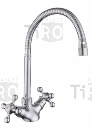 Смеситель для кухни Lucky Tap, KDM-2007A-06-58р (1510) керамика 1/2" гибкий излив, на шпильке