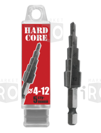 Сверло по металлу шаговое спиральное 4-12 мм (5 ступ.) Р6М5 "Hardcore" Torsion step Сверло по металлу шаговое спиральное 4-12 мм (5 ступ.) Р6М5 "Hardcore" Torsion step