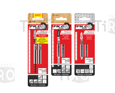 Пилки для лобзика 180x155 мм 10 з/д (древесина h=10-130мм) "Pilorama" 557440, Т744D 2 штуки/карта