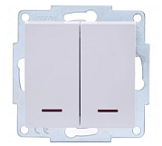 Выключатель (механизм) Lezard Vesna 742-0288-112, 2СП белый с индикатором