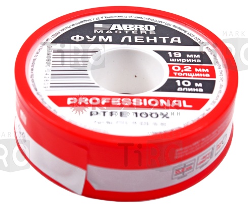 ФУМ Лента Abro Masters Professional PTFE-19-020-10-RE (19 мм х 0,2 мм х 10 м)