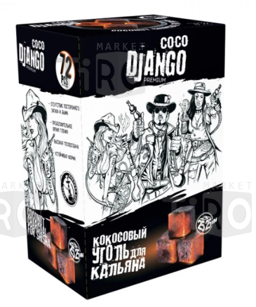 Уголь для кальяна Coco Django Premium, 72 штуки, 25х25х25мм