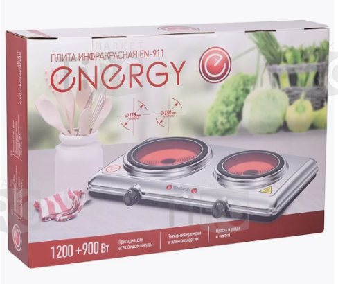 Плитка 2-конфорки, инфракрасная Energy EN-911 1200 Вт + 900 Вт Плитка 2-конфорки, инфракрасная Energy EN-911 1200 Вт + 900 Вт