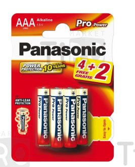 Элементы питания Panasonic LR 3 Pro BL6 (бл.4+ 2шт) (мизинчиковые)
