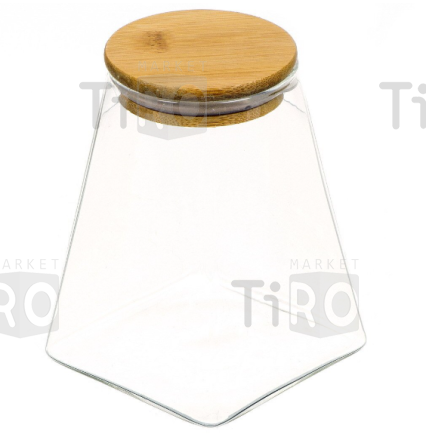 Банка для хранения продуктов, стекло квадрат, 0.55л. крышка бамбук 393171/Y4-4