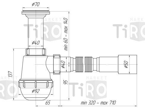 Сифон 1 1/2*40 прямоточный c г/тр 40*40/50 AНИ D0515