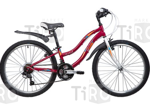 Велосипед стальная рама 10" красный, 18-скоростей Novatrack 24" Lady, 134104, TZ30/TY21/RS35/SG-6SI, V-brake