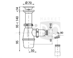 Сифон для мойки с выпуском и гофрой 40*40/50 L-800мм WIRQUIN 30718637 "Tour Eiffel" 