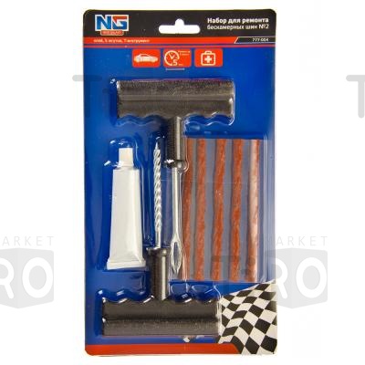 Набор для ремонта бескамерных шин №2, клей, 5 жгутов, Т-инструмент, New Galaxy 777-004
