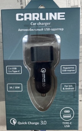 Адаптер автомобильный Carline® 2хUSB (USB QC 3.0 + PD Type C) в прикуриватель 12/24В