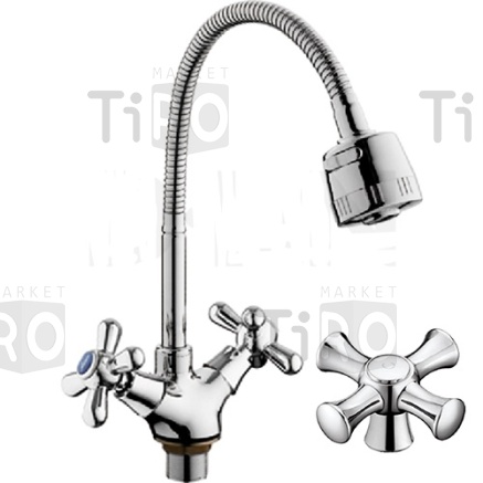 Смеситель для кухни, два маховика, гибкий излив, D-Lin D153807-Q 