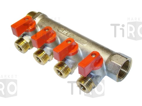 Коллектор PF 3/4"г/ш-1/2 с 4-мя выходами с краном mv264.4