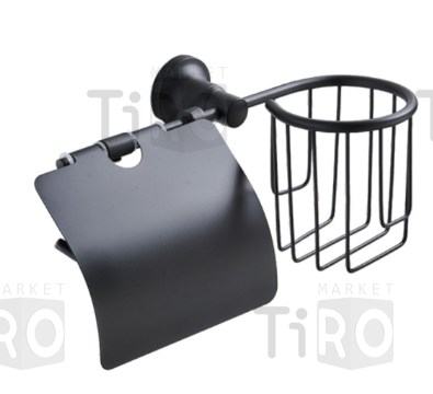 Держатель для туалетной бумаги и освежителя воздуха с крышкой, матово-черный, Potato Р1803-1BL