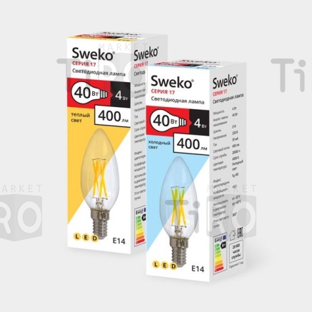 Лампа светодиодная Sweko 17LED-C35-4W-230-4000K-Е14-CL