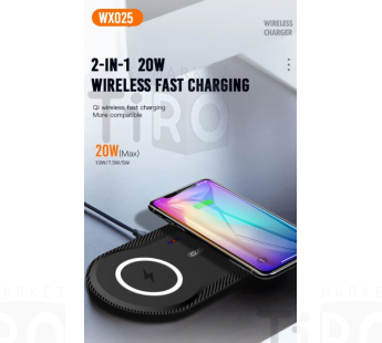 Беспроводное зарядное устройство XO WX025, 2в1 (Phone+Phone/AirPods) цвет черный
