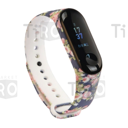 Ремешок силиконовый Xiaomi Mi Band 5/6/7 (с принтом) розы