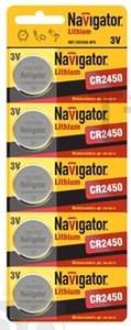 Батарейка Navigator 94766 CR2450 3V 5шт. /20/ Батарейка Navigator 94766 CR2450 3V 5шт. /20/