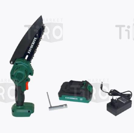 Пила цепная Favourite OBS21TG6, 21В, шина 6", 5,7м/с, 1,5Ач, 2акб, Li-on, 37 звеньев