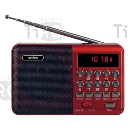 Радиоприемнтк цифровой Perfeo Palm FM+87,5-108МГц/МР3, красный