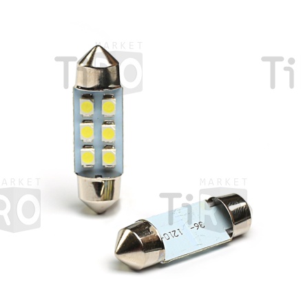 Светодиод 24V, T11x36 S8.5 White 3SMD Star Light 24-600 (10шт)