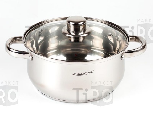 Кастрюля, нержавеющая сталь, 3,2л, толщина 0,5мм, стеклянная крышка, Гретта КТ04-D-30