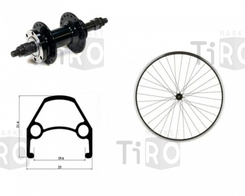 Колесо 26" заднее, двойной алюминиевый обод, промподшипник, гайки, D-brake, WSM-26RD-SHF под трещотку