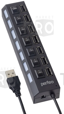 Хаб USB Perfeo 7 Port, (PF-H033 Black) чёрный