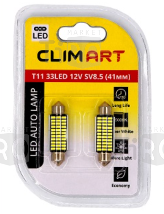 Лампа автомобильная светодиодная Clim Art T11 33LED 12V SV8.5 (C5W/41mm) 2 шт