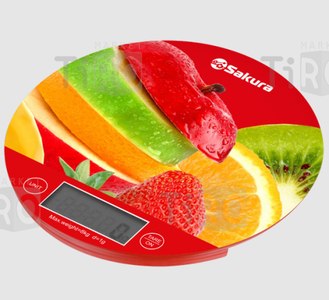 Весы кухонные электронные 8кг, Sakura "Фрукты", SA-6076F Весы кухонные электронные 8кг, Sakura "Фрукты", SA-6076F