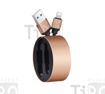 Кабель Hoco U23 для мобильных устройств USB-рулетка, Apple, 92cм, золотой