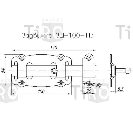 Задвижка дверная ЗД-100-Пл-SL, черный матовый