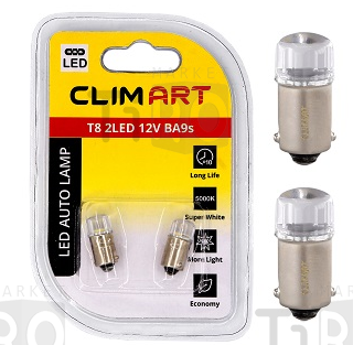 Лампа автомобильная светодиодная Clim Art T8 2LED 12V BA9s (T4W) 2шт
