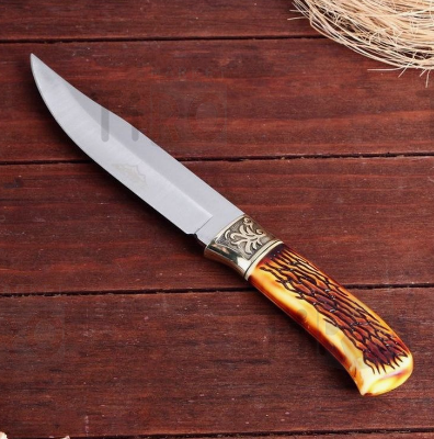 Нож охотничий "Бьерг", 28 см, в чехле, рукоять под кость, с узором