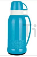 Термос пластмассовый 1,8л колба стеклянная 1 кружка, Jia Bao А418 Голубой