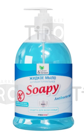 Мыло жидкое Clean&Green Soapy CG8095, антибактериальное 1л с дозатором