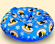 Санки надувные круглые «Ватрушка» "Пингвины" синий, R-15 с молнией d-1м