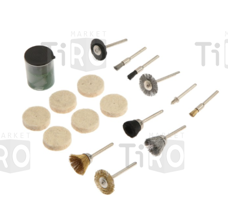 Набор мини-насадок для гравера Тундра, щетки, полировальные круги, паста, 3.2 мм, 17шт