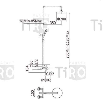 Душевая система с тропическим душем, нержавеющая сталь, сатин Fashun А52401