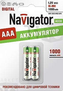 Аккумулятор Navigator 94462 1000mA/h HR03 2шт. /10/50/