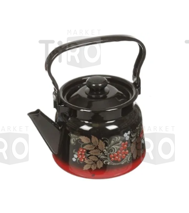 Чайник эмалированный 2,3л, красно-черный декор, с кнопкой, со свистком Новокузнецк С2717.38