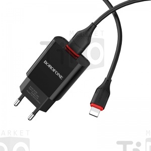 Сетевое зарядное устройство BOROFONE BA20A, 1USB+кабель Apple, 2,1А, цвет черный