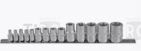 Набор головок торцевых внешний Torx S06H414S, 1/4", 3/8", 1/2"DR, E-4 - E-24, на рельсе, 14 предметов Набор головок торцевых внешний Torx S06H414S, 1/4", 3/8", 1/2"DR, E-4 - E-24, на рельсе, 14 предметов