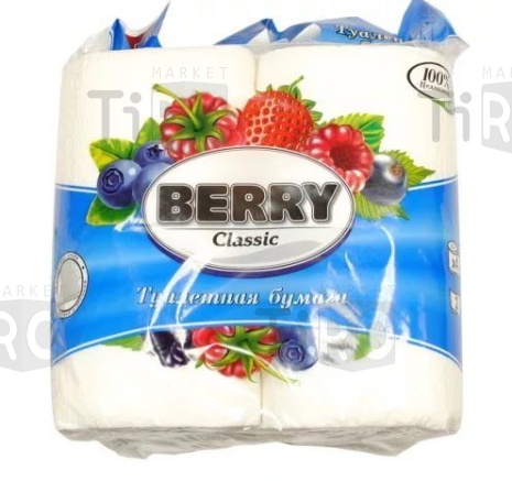 Туалетная бумага двухслойная 4 рулона на втулке, перфорация, белая "Berry Classik" цд4472 Туалетная бумага двухслойная 4 рулона на втулке, перфорация, белая "Berry Classik" цд4472