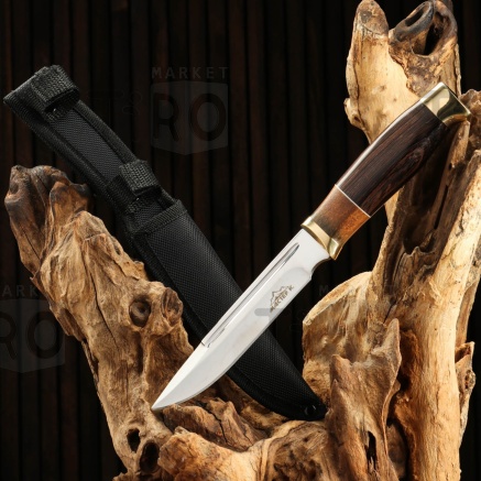 Нож охотничий "Рагнар", рукоять дерево, с золотым кольцом, лезвие 15см