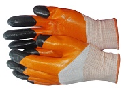 Перчатки нейлоновые облитые резиной черно-оранжевые, 8М