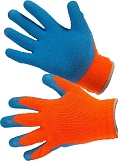 Перчатки акриловые ЗИМА-RUBIFROST утепленные оранжево-синие с латексом