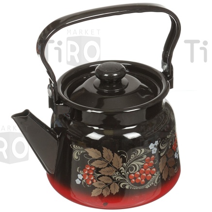 Чайник эмалированный 2,3л, красно-черный декор с кнопкой Новокузнецк С2714.38