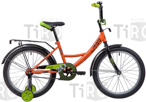 Велосипед Novatrack 12" Vector 140640 оранжевый, тормоз ножной, крылья и багажник чёрный