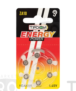Батарейка Трофи ZA10-6BL для слухового аппарата, блистер, 6шт